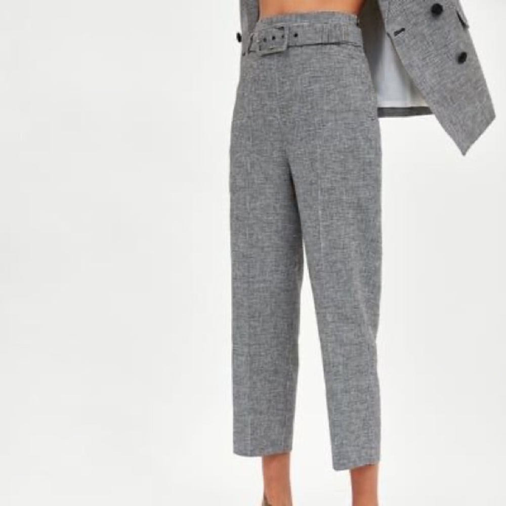 Zara high-waisted gingham pants with belt